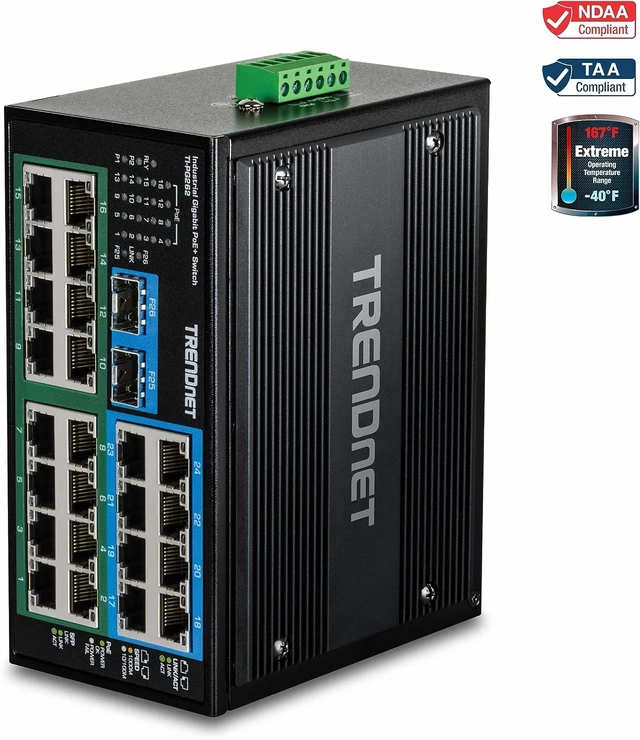 Alt view image 3 of 7 - 26-Port Hardened Industrial Gigabit PoE+ DIN-Rail Switch,TI-PG262,16 x Gigabit PoE+ Ports, 8 x Gigabit RJ-45 Ports, 2 x SFP Ports, IP30, Lifetime Protection, Black