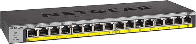 Main image of 16-Port PoE Gigabit Ethernet Unmanaged Network Switch (GS116LP),16 x PoE+ Ports @ 76W Upgradeable, Desktop, Wall Mount or Rack Mount