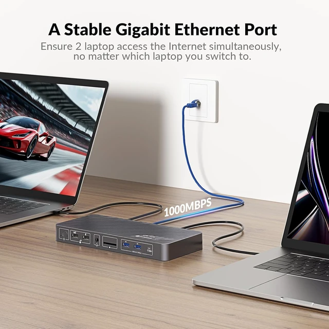 Alt view image 5 of 7 - AV Access KVM Switch Docking Station 2 Monitors 2 Laptops, 4K Dual Display,100W PD for Each PC, 1G Ethernet, EDID Emulation, 4K KVM Dock for Home Office