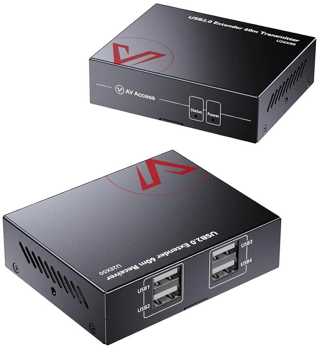 Main image of AV Access USB Over Ethernet Extender Kit, USB 2.0 480Mbps, 4-Port Hub,USB Over CAT5e/CAT6/CAT7 Up to 60m/196ft for Webcam, KVM, Printer, PC, Plug & Play, No Driver, for Mac Windows Linux