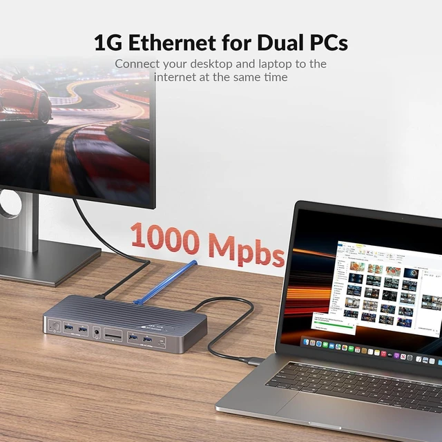 Alt view image 4 of 7 - AV Access KVM Switch 2 Monitors 2 Computers, KVM Dock for MacBook & PC,Dual 4K@60Hz, 100W PD, 1G Ethernet, 10Gbps USB, EDID Emulation, Plug & Play KVM Docking Station for Dual-Monitor Workspaces