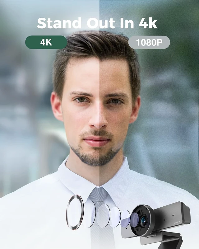Alt view image 6 of 7 - 4K AI-Powered Conference Webcam with Microphones Speakers, Zoom Certified,Auto Framing, Presenter Tracking, 8x Digital Zoom, 1080p 60fps, 120° FOV, USB3.0, Privacy Cover, Microsoft Teams Compatible