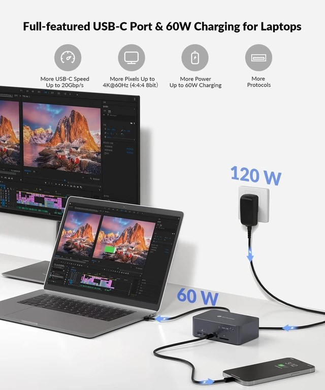 Alt view image 6 of 7 - AV Access KVM Switch Docking Station 2 Monitors 2 Computers, 60W Charging,Gigabit Ethernet, 4K@60Hz, 1080p@240Hz, EDID, USB 3.0, Dual Monitor KVM Switch for Laptop & Desktop PC, Ideal for Home Office