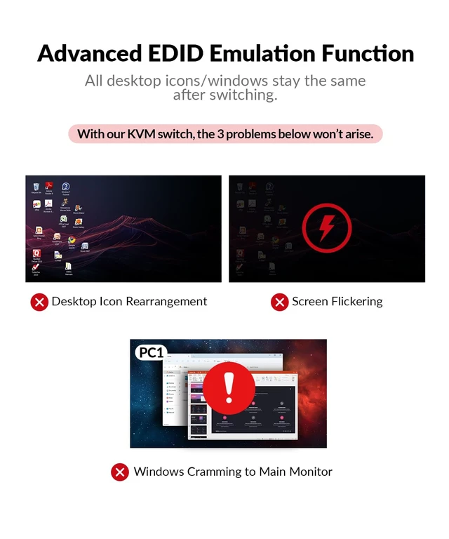 Alt view image 3 of 7 - AV Access KVM Switch Docking Station 2 Monitors 2 Computers, 60W Charging,Gigabit Ethernet, 4K@60Hz, 1080p@240Hz, EDID, USB 3.0, Dual Monitor KVM Switch for Laptop & Desktop PC, Ideal for Home Office