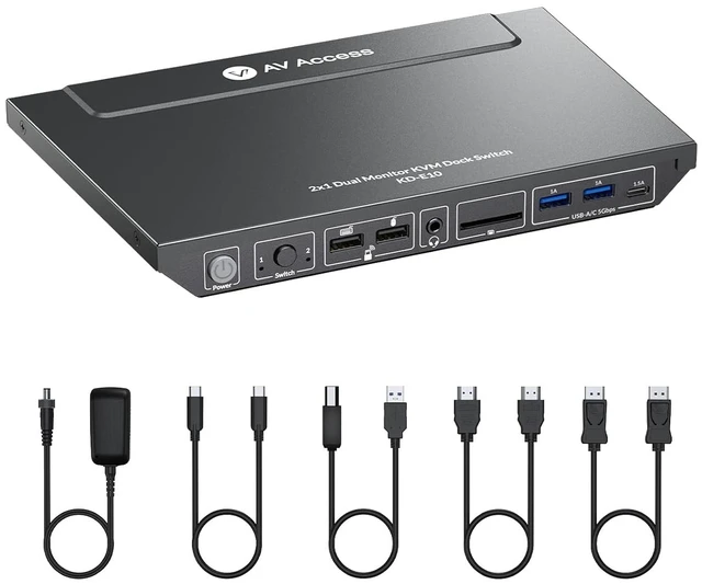 Main image of AV Access KVM Switch 2 Monitors 2 Computers, 4K@60Hz KVM Docking Station,100W PD, Gigabit Ethernet, EDID, USB 3.0, SD Card, Dual Monitor KVM Switch for Laptop & Desktop PC, Ideal for Home Office