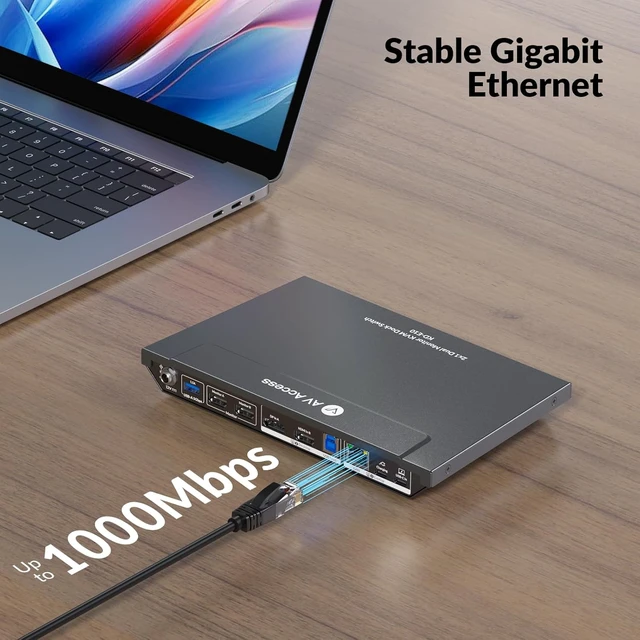 Alt view image 7 of 7 - AV Access KVM Switch 2 Monitors 2 Computers, 4K@60Hz KVM Docking Station,100W PD, Gigabit Ethernet, EDID, USB 3.0, SD Card, Dual Monitor KVM Switch for Laptop & Desktop PC, Ideal for Home Office