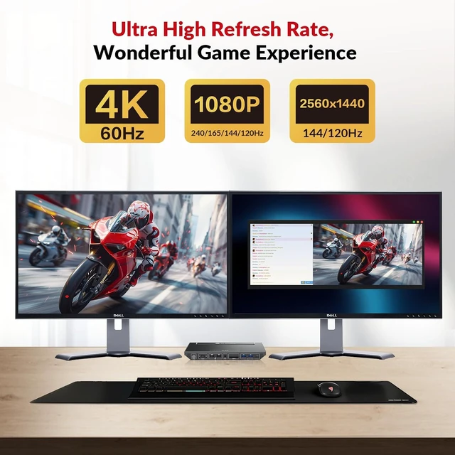 Alt view image 2 of 7 - AV Access KVM Switch 2 Monitors 2 Computers, 4K@60Hz KVM Docking Station,100W PD, Gigabit Ethernet, EDID, USB 3.0, SD Card, Dual Monitor KVM Switch for Laptop & Desktop PC, Ideal for Home Office