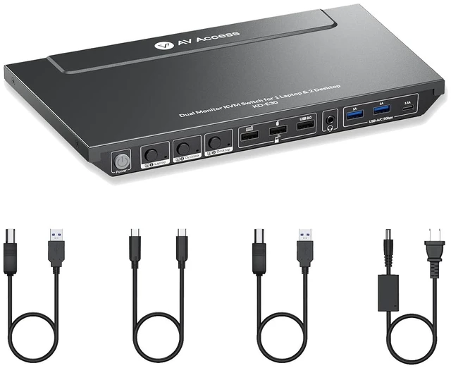 Main image of AV Access Docking Station KVM Switch 2 Monitors 1 Laptop & 2 Desktop PCs,100W USB C Charging, Ethernet, EDID Emulation, Dual 4K HDMI, 1080p@240Hz/165Hz, Ideal for Gaming, Office & Creative Work
