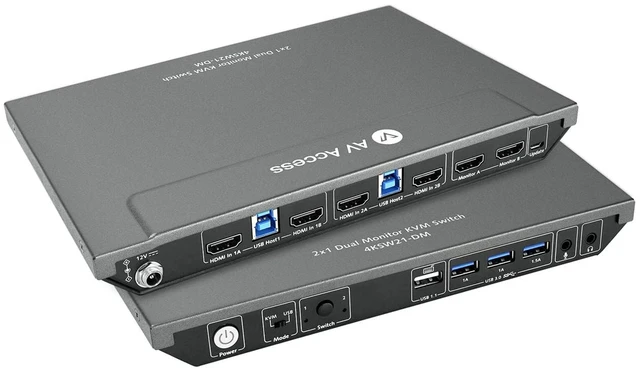 Main image of AV Access KVM Switch 2 Monitors 2 Computers, 4 USB, EDID, Hotkey Switch,4K@60Hz HDMI Dual Monitor Display 1 or 2 PCs Simultaneously, 2 Desktops for Dell Lenovo HP Share One Set of Keyboard Mouse