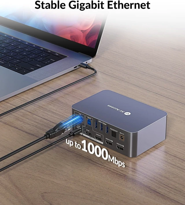 Alt view image 2 of 7 - AV Access KVM Switch 2 Monitors 2 Computers, KVM Dock for Laptop & Desktop,4K@60Hz, EDID, 60W USB C Charging, 5 USB-A, SD, Audio & Gigabit Ethernet, Dual Monitor KVM Switch for Home Office
