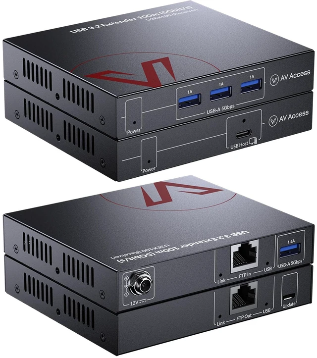 Main image of AV Access USB 3.0 Extender Over Ethernet Cat6/Cat7 330ft (100m), 5Gbps,USB 3.2 Gen1 USB-C Host to 4-Port USB-A Extender Kit, Long Range USB Over Ethernet, No Driver, for Windows/Linux/macOS