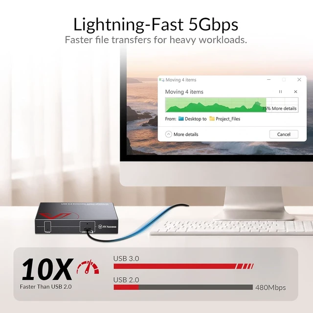 Alt view image 6 of 7 - AV Access USB 3.0 Extender Over Ethernet Cat6/Cat7 330ft (100m), 5Gbps,USB 3.2 Gen1 USB-C Host to 4-Port USB-A Extender Kit, Long Range USB Over Ethernet, No Driver, for Windows/Linux/macOS