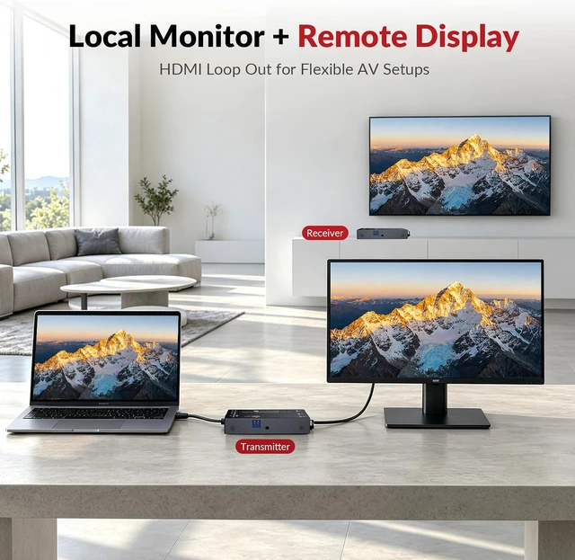 Alt view image 2 of 7 - AV Access 4K60Hz HDMI Extender Over Cat6/7 Ethernet Balun 230ft 18Gbps,HDR10, Loop Out, 4K@60Hz 4:4:4 8bit, 1080P@120Hz, HDMI2.0, HDCP2.3, PoC, IR, EDID, ARC, Dolby Atmos, HDMI Over CAT5