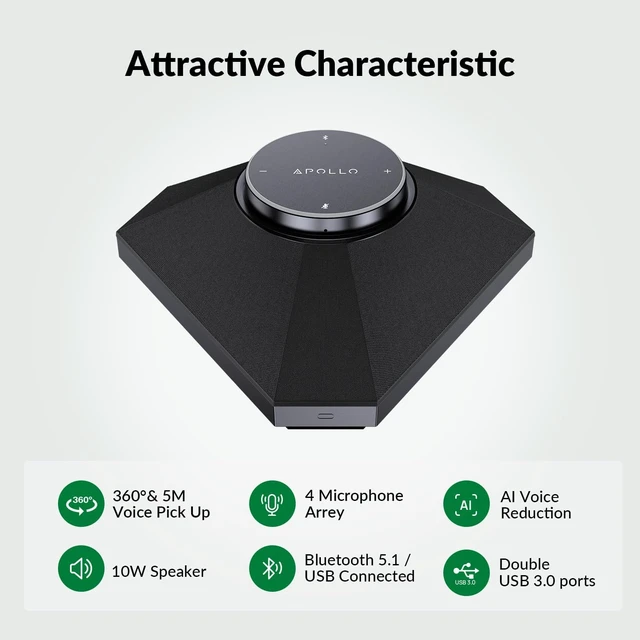 Alt view image 5 of 7 - Conference Speaker and Microphone for Large Meeting Rooms Up to 20 People,Daisy Chain Mics(Not included), 360° Voice Pickup, AI Noise Reduction, 10W Speakerphone, USB/Bluetooth, Works with Zoom