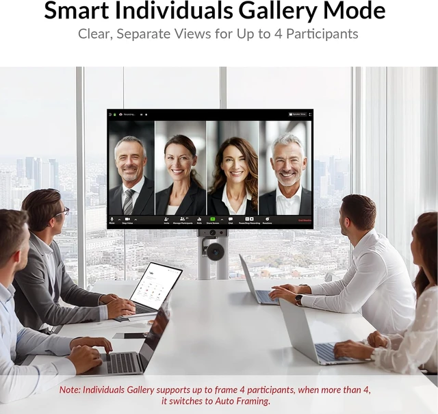 Alt view image 2 of 7 - All-in-One Conference System: 4K Dual Lens Webcam + Bluetooth Speakerphone,AI Framing & Presenter Tracking PTZ Camera, 15x Zoom, 3x Optical, 360° Mic, Zoom/Teams/Webex Compatible for Meeting Room