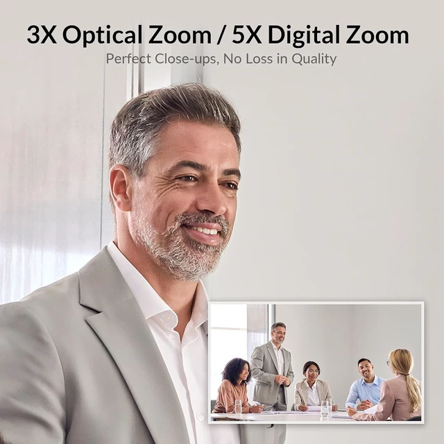 Alt view image 5 of 7 - All-in-One Conference System: 4K Dual Lens Webcam + Bluetooth Speakerphone,AI Framing & Presenter Tracking PTZ Camera, 15x Zoom, 3x Optical, 360° Mic, Zoom/Teams/Webex Compatible for Meeting Room