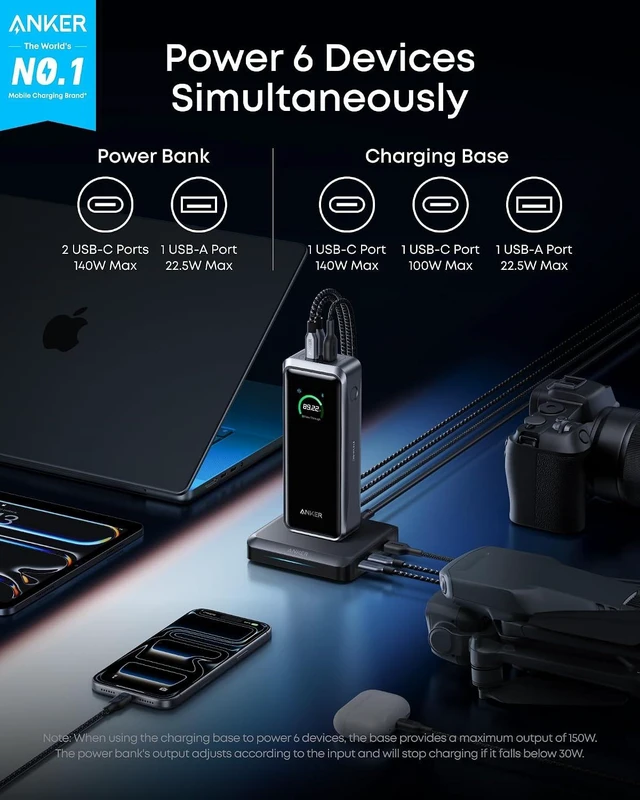 Alt view image 2 of 7 - Prime Power Bank, 26,250mAh 300W with Fast Charging Base,Powers Up to 6 Devices, Two-Way Charging, Flight-Safe, App Control, Ideal for Creators, MacBook, iPhone 17 Series, and More