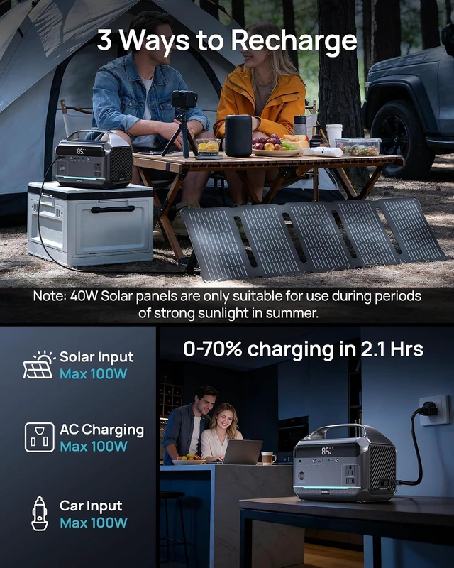 Alt view image 3 of 7 - Portable Power Station 600W Surge, 288Wh, 2*350W AC Outlets Solar Generator,6-Port, LiFePO4 Battery, Pure Sine Wave, 60W PD, Solar Generator for Home Use, Outdoors, CPAP, RV, Camping, Off-Grid, 8.2 lb