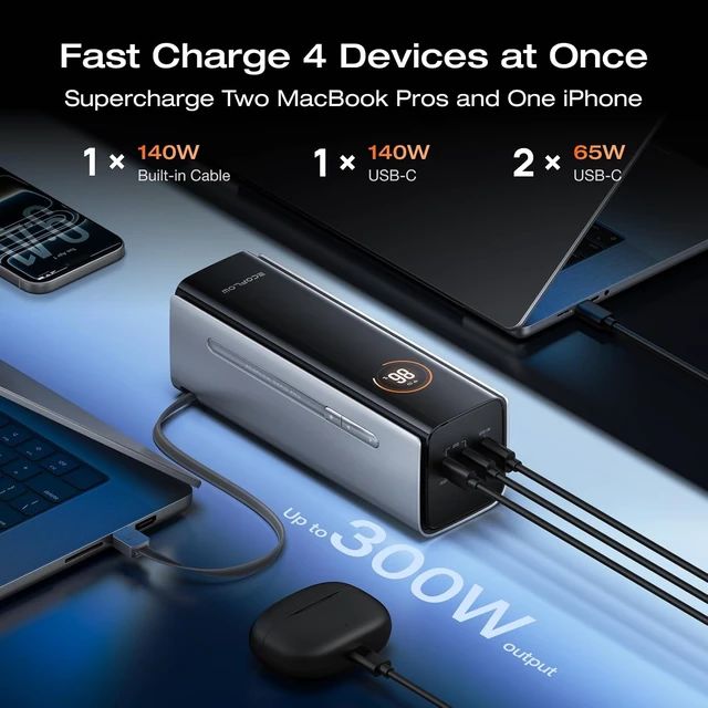 Alt view image 5 of 7 - ECOFLOW Rapid Pro X Power Bank, 27650mAh 4-Part with 300W Output, Portable Charger with 140W Built-in Cable, for MacBook, iPhone, Laptops, and More