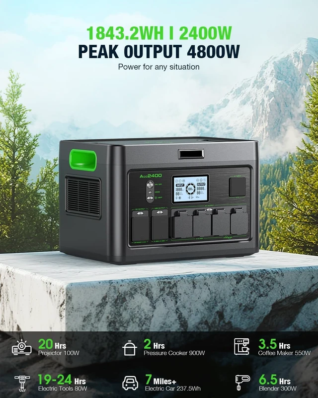 Alt view image 6 of 7 - 2400W Portable Power Station with 200W Foldable Solar Panel,For Home Use Outdoor Camping Generator Kit