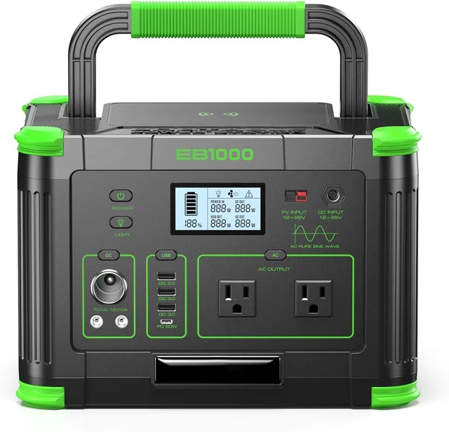 Main image of Portable Power Station 1000W 999Wh Solar Generator for Outdoor Camping,with 120V Pure Sine Wave AC Outlet, 60W USB-C PD, 10 Ports for Emergency Travel Fishing RV Van Home Backup (Peak 2000W)