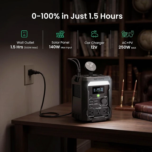 Alt view image 4 of 7 - N300 Portable Power Station, 300W 256Wh LiFePO4 Battery,9 Charging Ports with Qi2.2 25W Wireless Charging,140W Solar Input, <10ms UPS for Outdoors,Camping,Travel,Home Backup,Fishing
