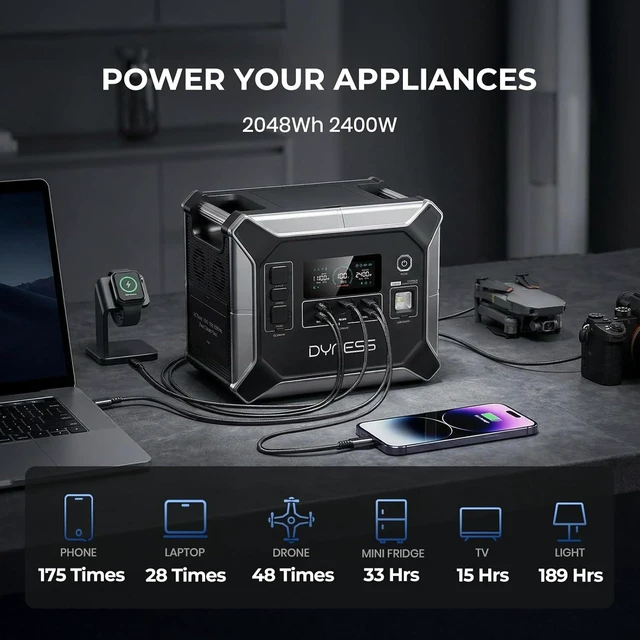 Alt view image 4 of 7 - Portable Power Station, 2048Wh, 2400W Output, LiFePO4 Battery