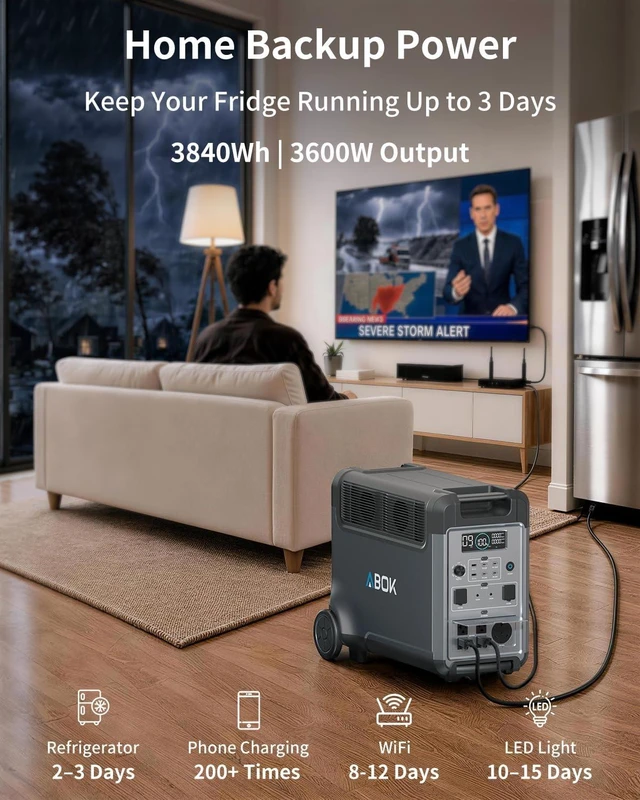 Alt view image 6 of 7 - Ark3600 Portable Power Station with Extra Battery, up to 11520Wh,3840Wh LiFePO4 Battery, 3H Fast Charge, 3600W Solar Generator for Home Backup, Hurricane, Camping, RV
