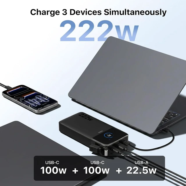 Alt view image 3 of 6 - 222W Portable Charger for Laptop Power Bank 25000mAh with USB-C Cable,TSA-Approved, App Control,Fast Charging Battery Pack for Laptop MacBook Dell XPS iPhone 17/16/15/14 Series Samsung and More