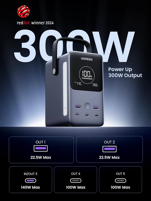 Alt view image 4 of 7 - UGREEN 300W 48000mAh Portable Power Station for Camping,300W AC Output for Macbook, Fast charging for Laptop when Travel & Home Backup