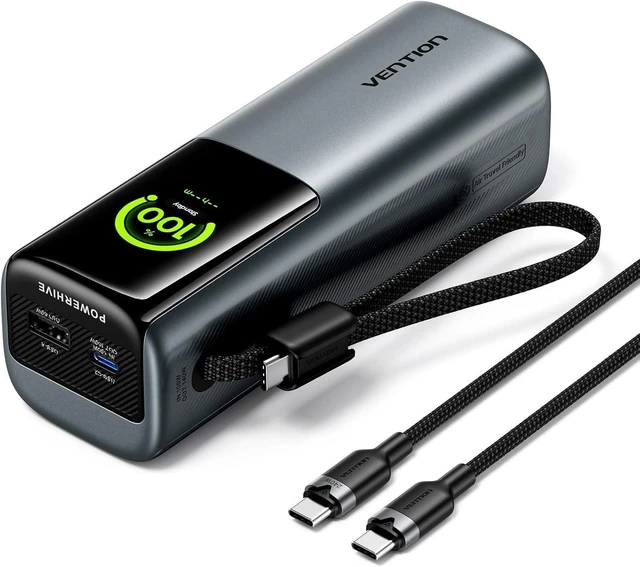 Main image of 27000mAh Laptop Power Bank, 200W, Built-in and Extra 240W USB-C Cables, Portable Laptop Charger, Digital Display, for iPhone 18/17/16/15/14 Pro Max, MacBook, Dell, HP, Galaxy S26, Gray