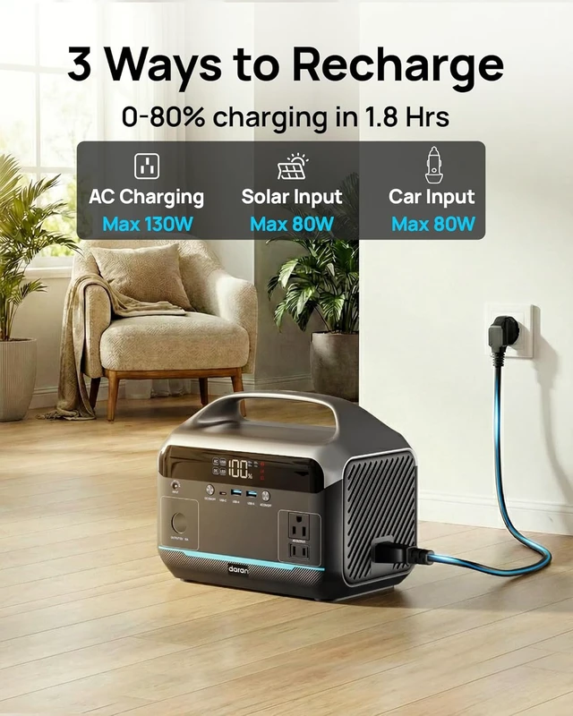 Alt view image 5 of 7 - Portable Power Station 600W, 288Wh Solar Generator LiFePO4 Battery Backup, Power Bank with AC Outlet 110V, PD 100W Output Fast Charging for Home Use, Emergency, RV & Camping Essentials (1200W Surge)