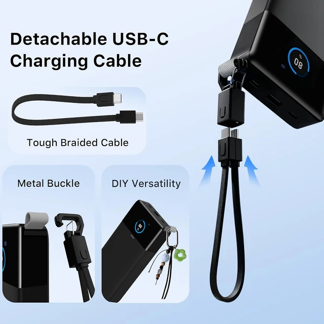 Alt view image 7 of 7 - 222W Laptop Power Bank 25000mAh Portable Charger with Detachable USB-C Cable