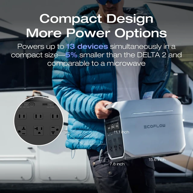Alt view image 7 of 7 - Portable Power Station DELTA 3 Plus 1024Wh with Extra Battery,Expand Capacity from 1024Wh to 2048Wh, 1800W AC/140W USB-C Output, Solar Generator for Emergency, Home Backup, Camping