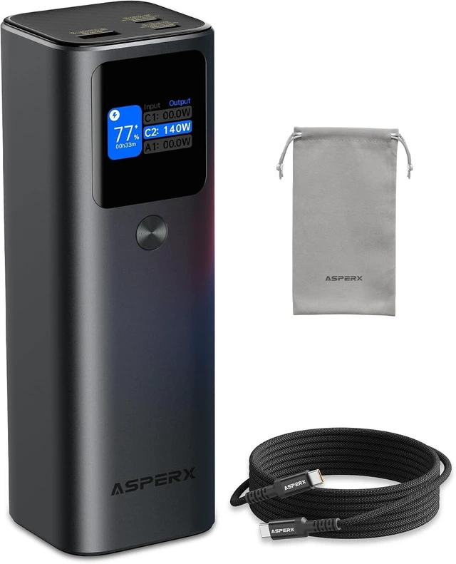 Main image of Laptop Power Bank, 27,600mAh 162.5W PD3.1 Charging Aluminum Unibody,TFT Portable Charger Power Bank, 99.36Wh Battery Bank for MacBook Pro/Air/iPhone 17/iPad/S26 Ultra/Dell/HP (Flight-Approved)
