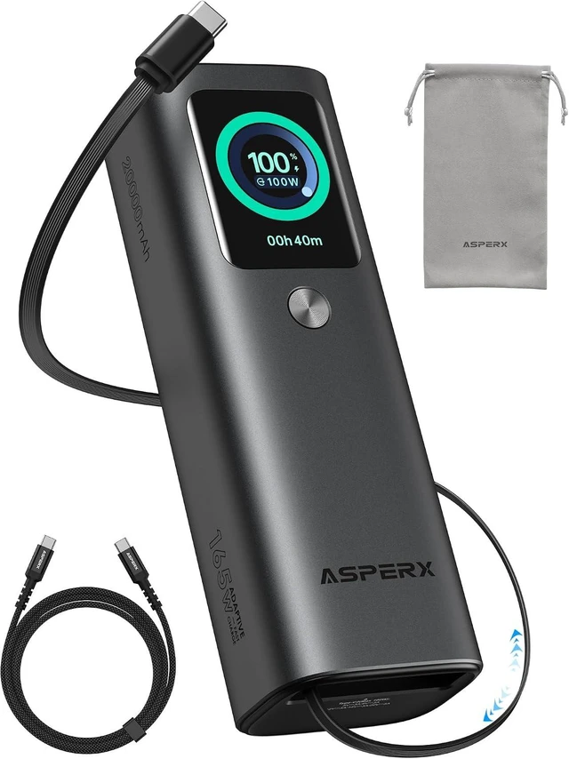 Main image of Laptop Power Bank, 165W 20,000mAh Retractable Cable Aluminum Unibody,TFT Display Portable Charger Power Bank, Battery Bank for MacBook Pro/Air/iPhone 18 Pro/iPad/S26 Ultra/Dell/HP(TSA-Approved)