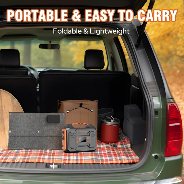 Alt view image 4 of 7 - Portable Solar Generator 300W Portable Power Station with 60W Solar Panel,110V Pure Sine Wave 280Wh Battery Solar Power Pack with USB QC3.0 DC AC Outlet for Camping Smart Device RV Van Outdoor-Orange