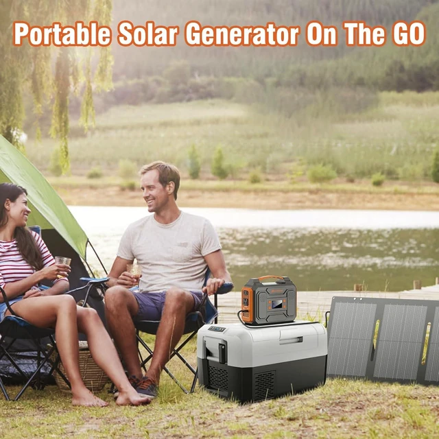 Alt view image 2 of 7 - Portable Solar Generator 300W Portable Power Station with 60W Solar Panel,110V Pure Sine Wave 280Wh Battery Solar Power Pack with USB QC3.0 DC AC Outlet for Camping Smart Device RV Van Outdoor-Orange