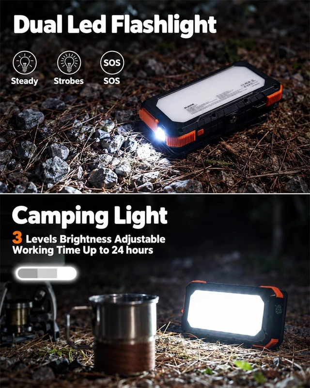 Alt view image 3 of 7 - BLAVOR Solar Power Bank 20,000mAh Portable Charger with 4 Foldable Panels,PD 18W Fast Charging USB-C,IPX5 Waterproof,Camping Light,Flashlight,Compass,Solar Charger for Camping