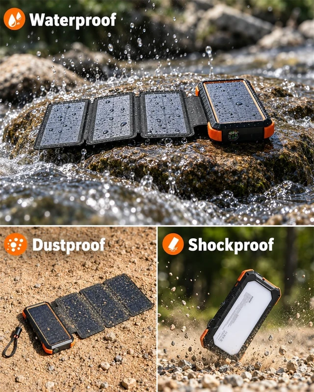 Alt view image 6 of 7 - BLAVOR Solar Power Bank 20,000mAh Portable Charger with 4 Foldable Panels,PD 18W Fast Charging USB-C,IPX5 Waterproof,Camping Light,Flashlight,Compass,Solar Charger for Camping
