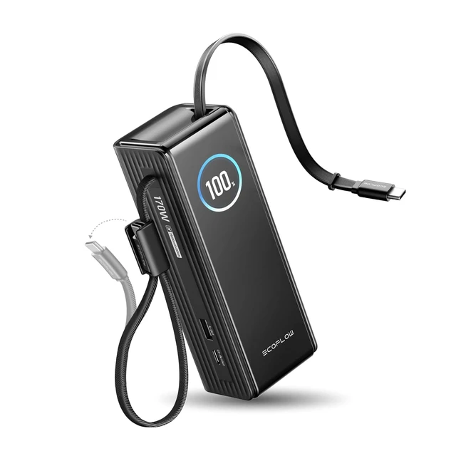 Main image of Laptop Power Bank, 25000mAh Rapid Portable Charger, Triple 100W USB-C Ports, Built-in Retractable Cables, Fast Charging for iPhone 17/16 Series, MacBook, Samsung and More