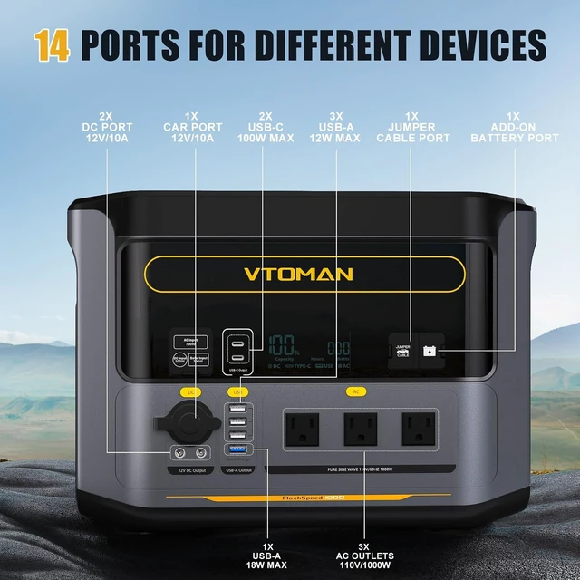 Alt view image 5 of 7 - FlashSpeed 1000 Portable Power Station, 828Wh LiFePO4,1000W output,Expandable to 2376Wh, 1H fast charge (0-80%), 2000W peak output, solar generator, home backup, camping, power outages