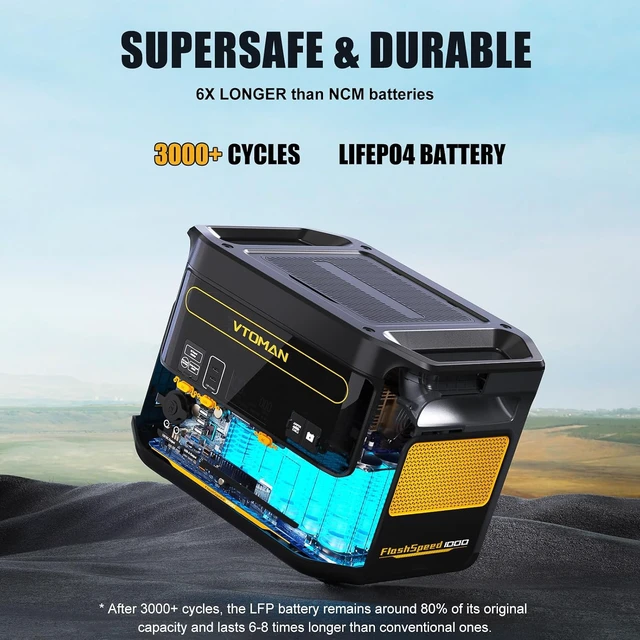 Alt view image 2 of 7 - FlashSpeed 1000 Portable Power Station, 828Wh LiFePO4,1000W output,Expandable to 2376Wh, 1H fast charge (0-80%), 2000W peak output, solar generator, home backup, camping, power outages