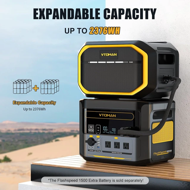 Alt view image 6 of 7 - FlashSpeed 1000 Portable Power Station, 828Wh LiFePO4,1000W output,Expandable to 2376Wh, 1H fast charge (0-80%), 2000W peak output, solar generator, home backup, camping, power outages