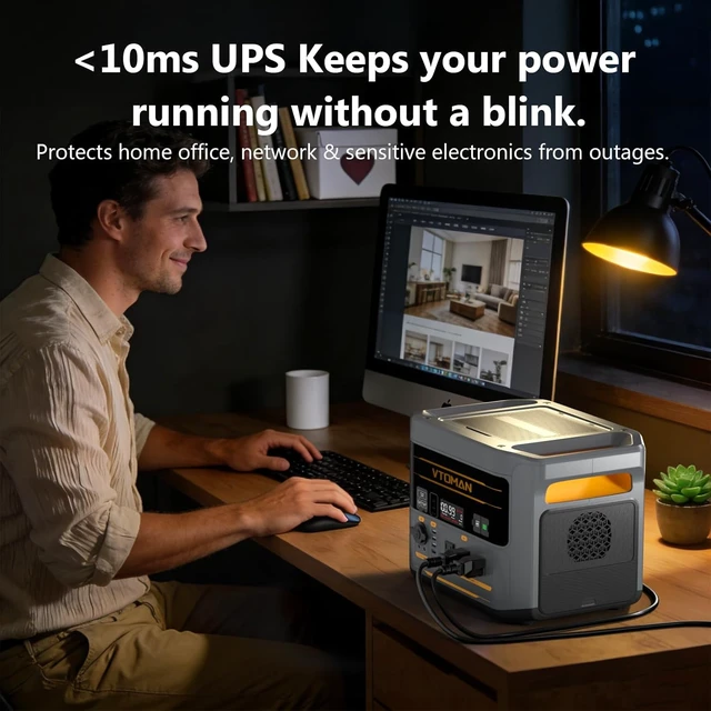 Alt view image 2 of 7 - FlashSpeed 2400 Portable Power Station, 1408Wh LiFePO4 (LFP) Battery,2400W(Peak 3200W), Full Charge in 58 Min, UPS,Solar Generator, for Home Backup Power, Camping, RV, Off-Grid, emergency