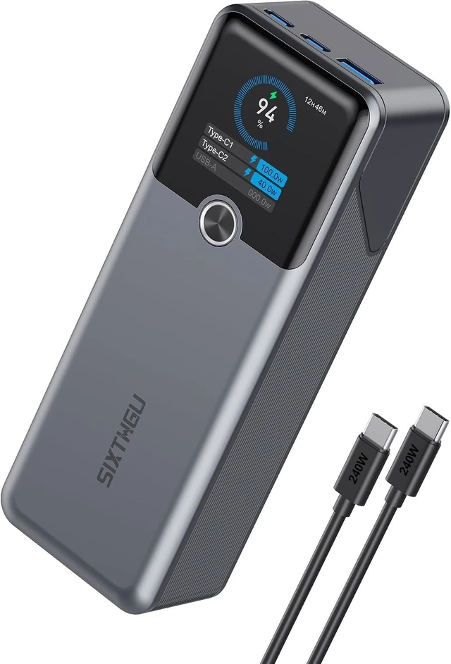 Main image of Laptop Power Bank, 3-Port 20,000mAh Portable Charger with 140W, PD 3.1 Fast Charging, Flight-Approved for Travel, PowerTower, for MacBook, iPhone 17/16 Series, and More(Grey)