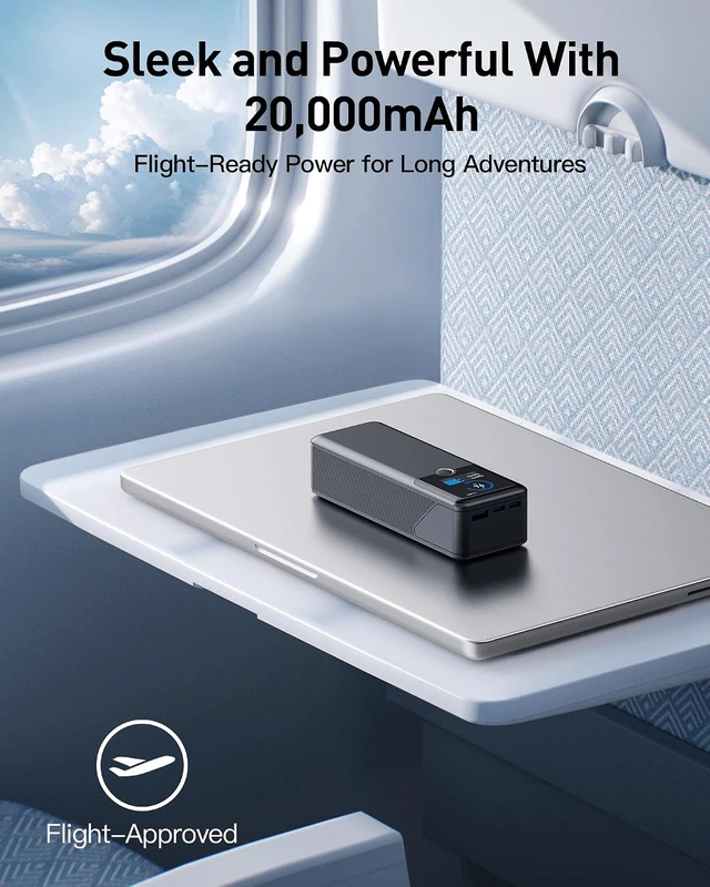 Alt view image 3 of 7 - Laptop Power Bank, 3-Port 20,000mAh Portable Charger with 140W, PD 3.1 Fast Charging, Flight-Approved for Travel, PowerTower, for MacBook, iPhone 17/16 Series, and More(Grey)