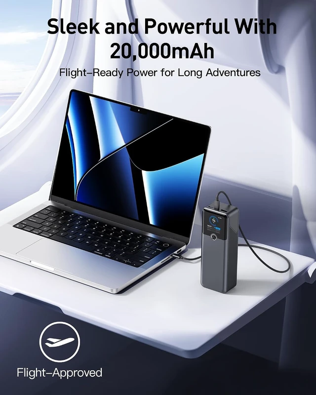 Alt view image 4 of 7 - Laptop Power Bank, 3-Port 20,000mAh Portable Charger with 140W, PD 3.1 Fast Charging, Flight-Approved for Travel, PowerTower, for MacBook, iPhone 17/16 Series, and More(Grey)