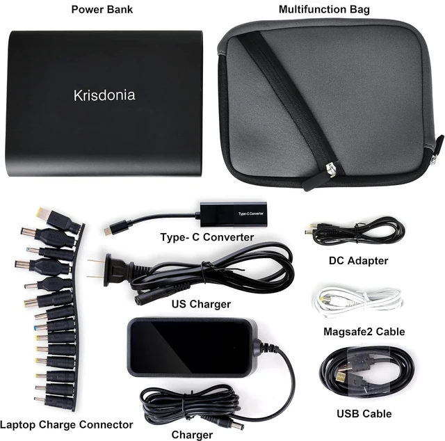 Alt view image 7 of 7 - 50000mAh Laptop Power Bank with DC Output, Portable Charger,Adjustable DC 5V-20V output with 14 laptop connectors, QC 3.0 USB and USB-C port for laptops, tablets, phones and travel