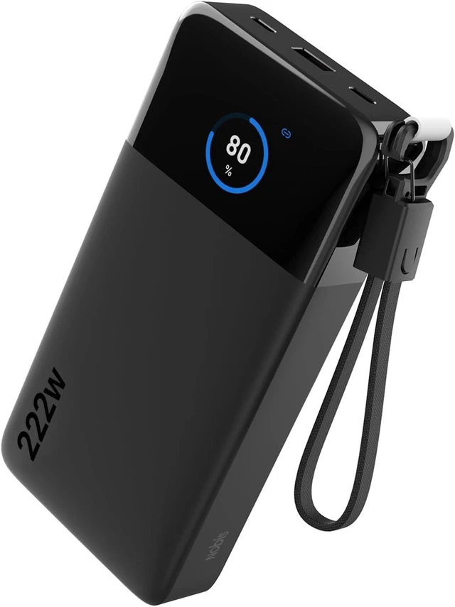 Main image of 222W Power Bank, 25000mAh Laptop and Phone Portable Charger,2C+1A Outputs (100W+100W+22.5W), Detachable USB C Cable, TFT Display, APP Control, TSA-Compliant for Laptop,Tablet, Phone